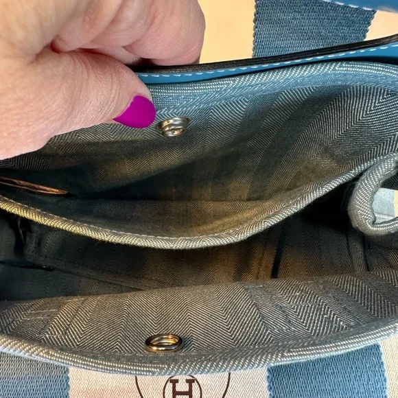Hermes Valparaiso PM Bag Blue Chevron Canvas Blue Leather, Pouch, Dustbag COA - Picture 14 of 17
